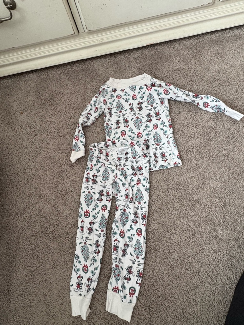 Kids Disney Holiday Pajama Set with Red & Green Print